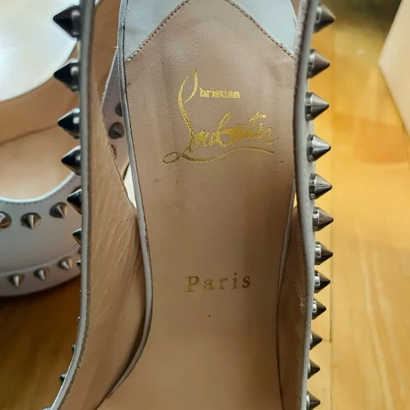Authentic Christian Louboutin Lady Clou 150 White Studded Peep-Toe Heels